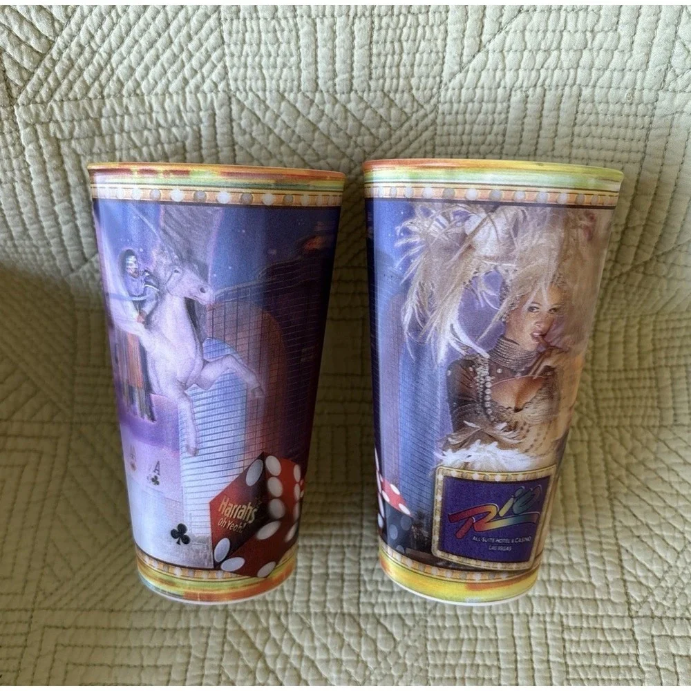 Vintage Rio Hotel & Casino LasVegas Holographic 3D Drinking Cup Set 2 Pegasus